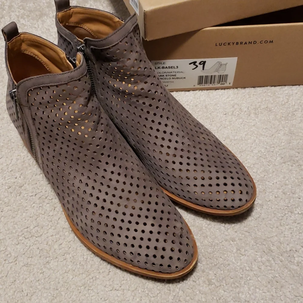 Lucky brand 9.5 perforated taupe booties Barcelona